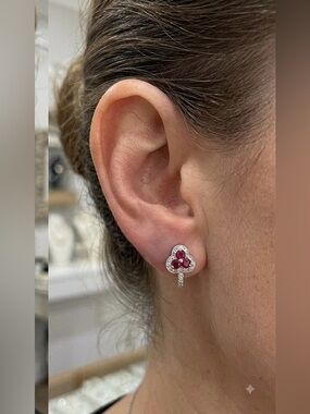 Diamonds & Ruby White Gold GENUINE Rubies & Diamonds Earrings in 14k ~ 3.2…